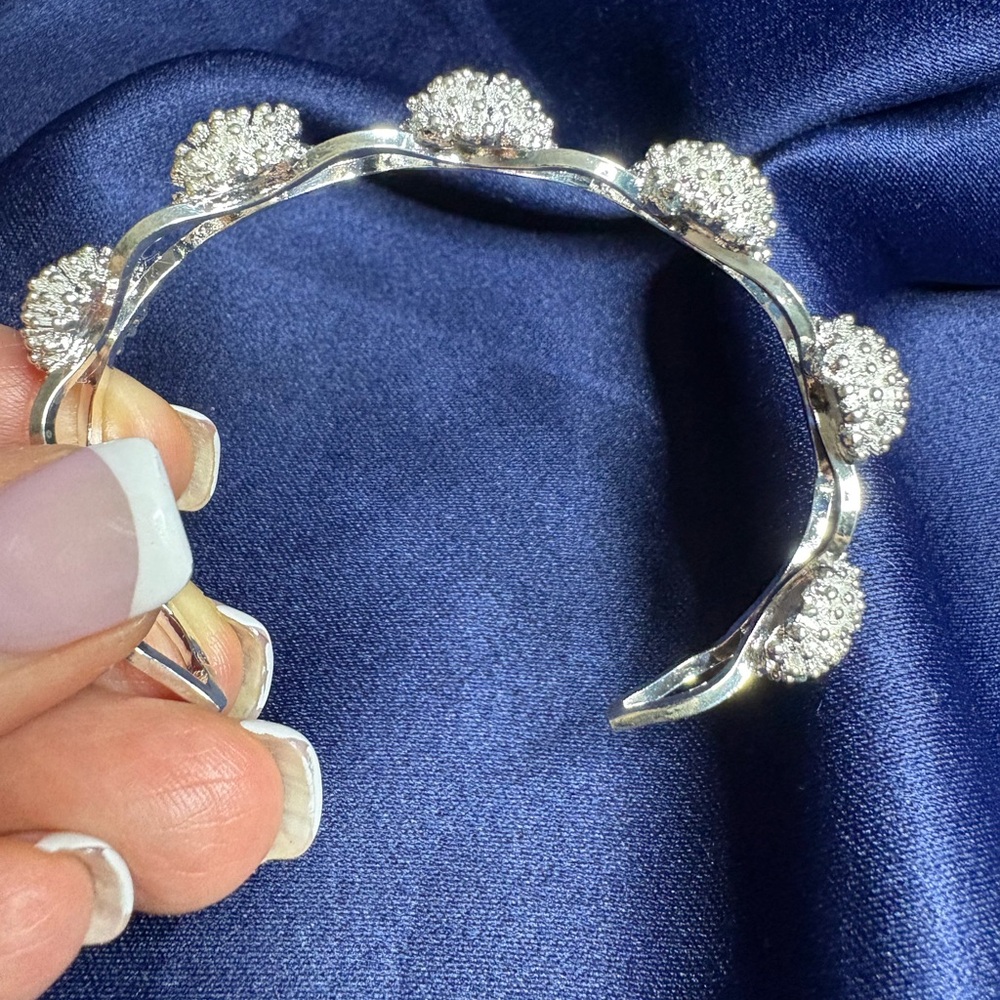 Cuff Bracelet Solid 925 Sterling Silver Floral Fe… - image 5